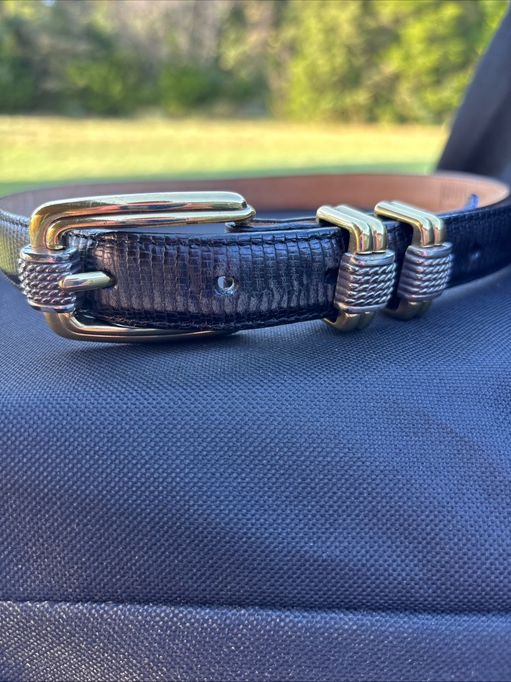 Brighton women’s size (M) 30 Black Leather Belt with Gold and silver Buckle